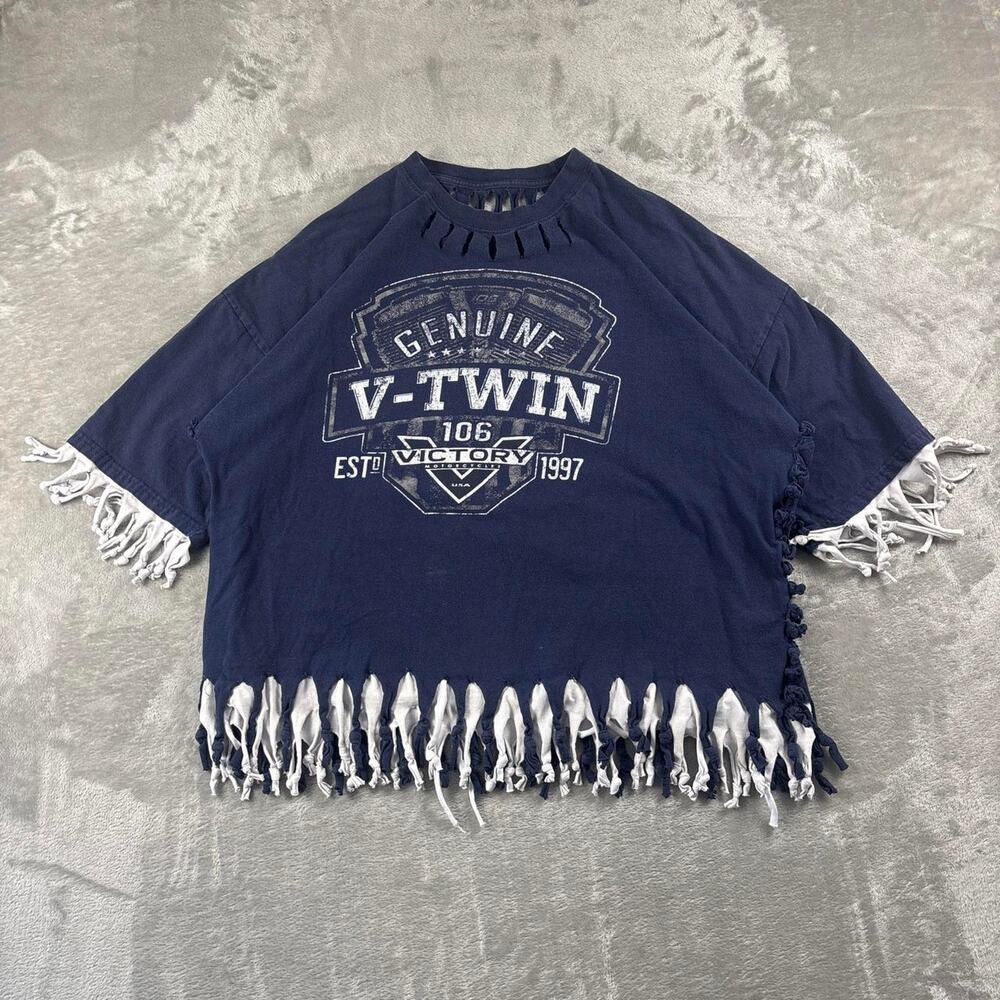 Victory Motorcycles V-Twin T-Shirt Men’s 2XL Custom Fringe Distressed Biker